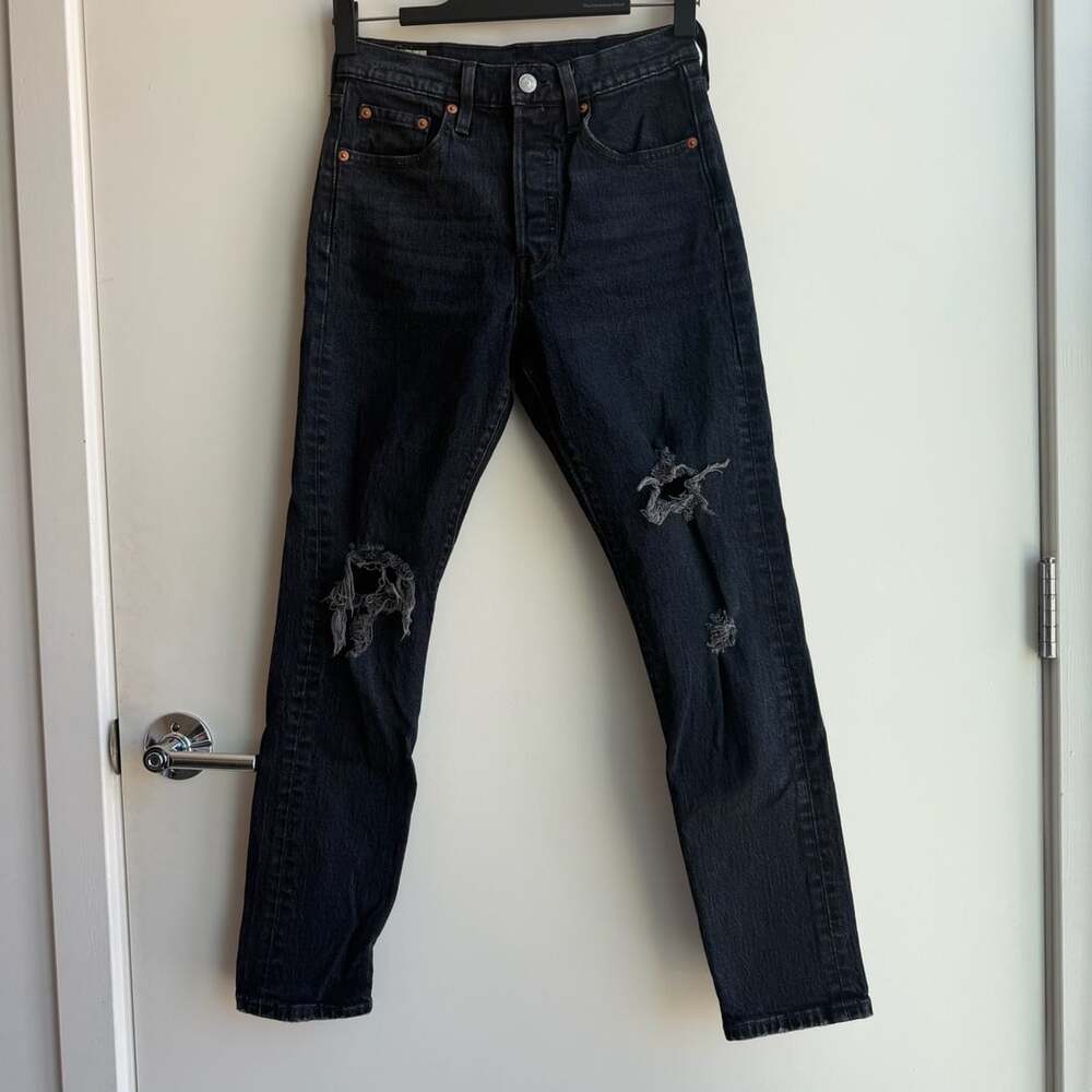 Levi's 501 S Jeans Size W25 L28 Black Distressed Skinny